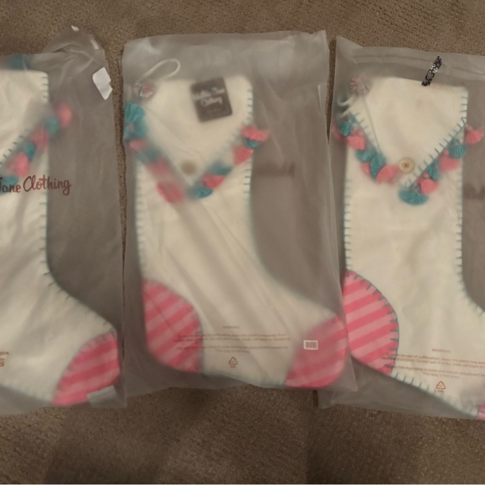 🩷PRICE DROP🩷 Matilda Jane Festive White and Pink Stockings with Pom Poms